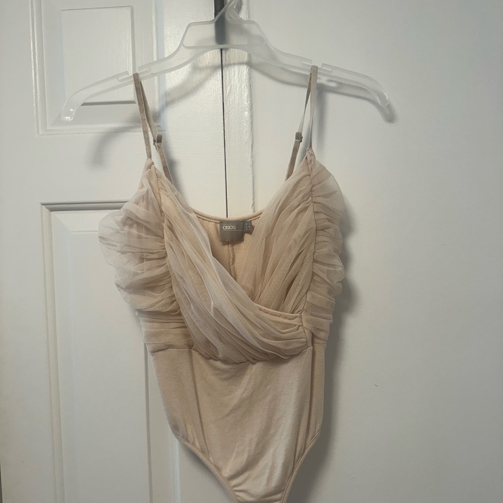 ASOS Cream Bodysuit with Ruffle Detail